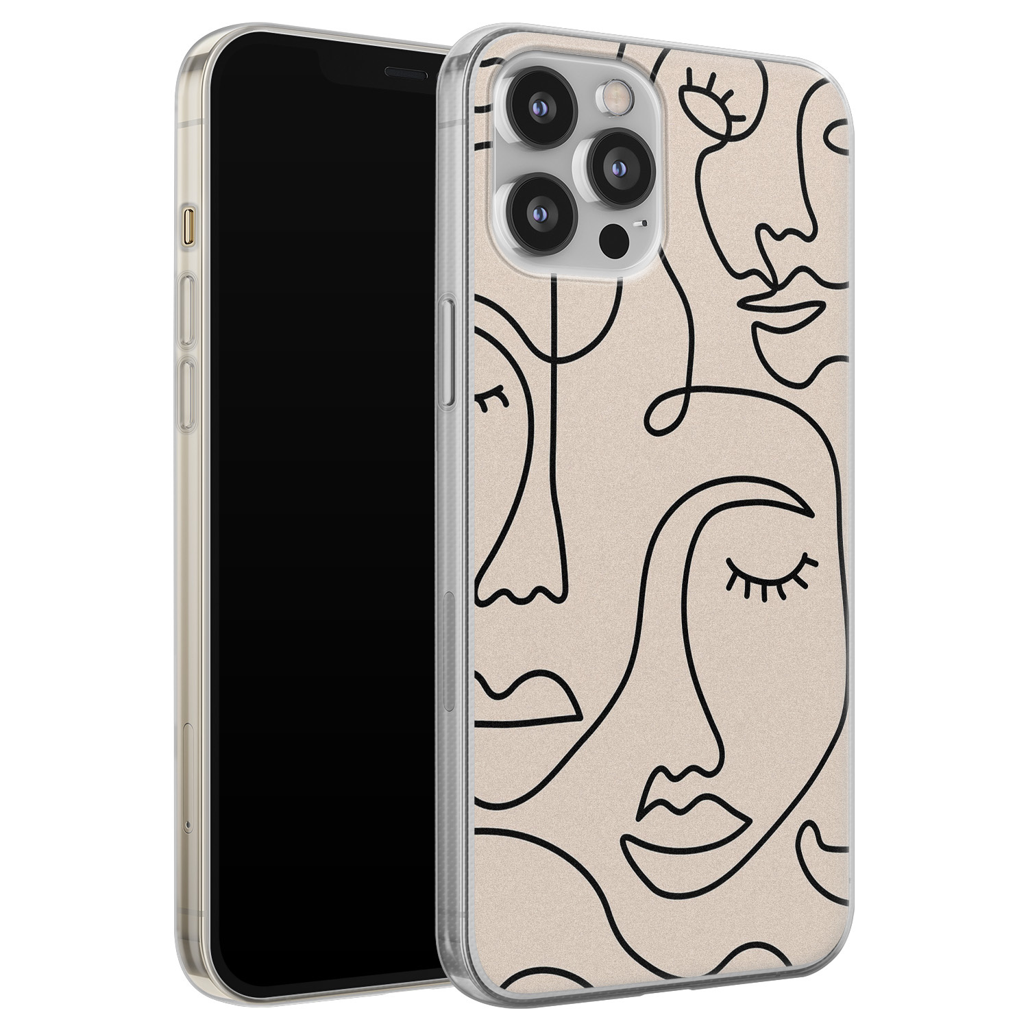 Leuke Telefoonhoesjes iPhone 12 Pro Max siliconen hoesje - Abstract face line