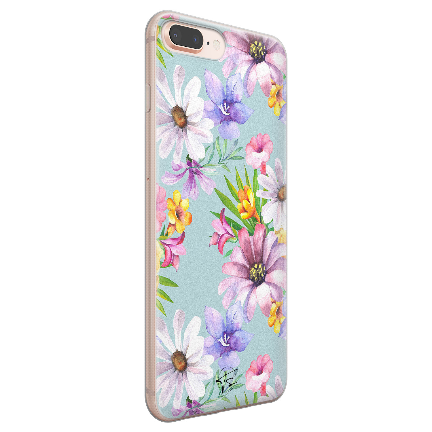 Telefoonhoesje Store iPhone 8 Plus/7 Plus siliconen hoesje - Mint bloemen