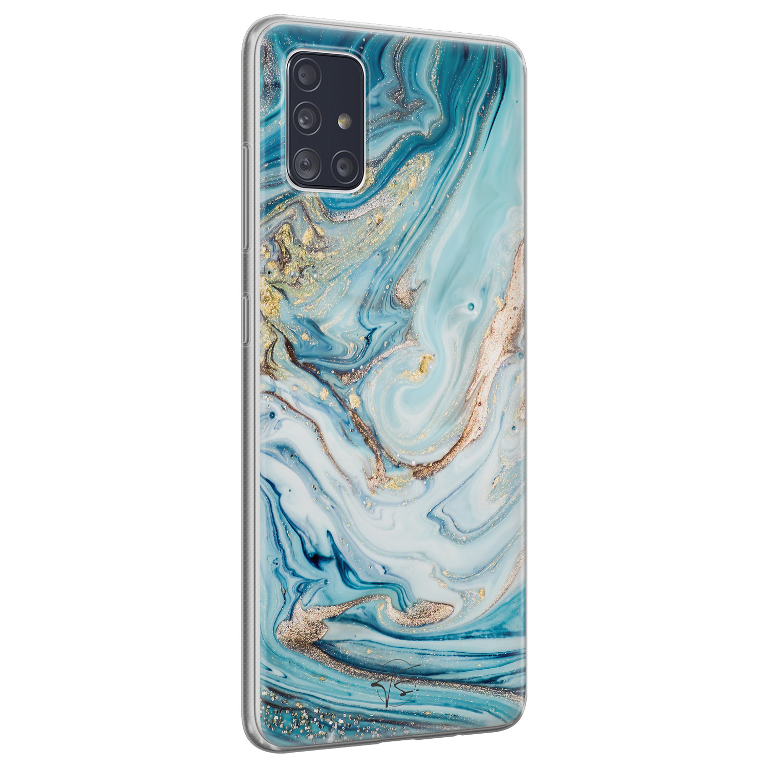 Telefoonhoesje Store Samsung Galaxy A51 siliconen hoesje - Marmer blauw goud