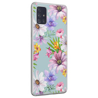 Telefoonhoesje Store Samsung Galaxy A71 siliconen hoesje - Mint bloemen