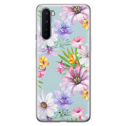 Telefoonhoesje Store OnePlus Nord siliconen hoesje - Mint bloemen