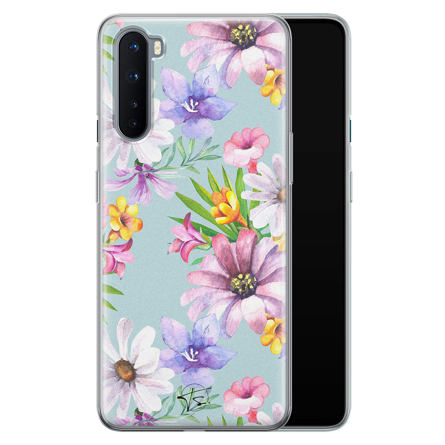 Telefoonhoesje Store OnePlus Nord siliconen hoesje - Mint bloemen