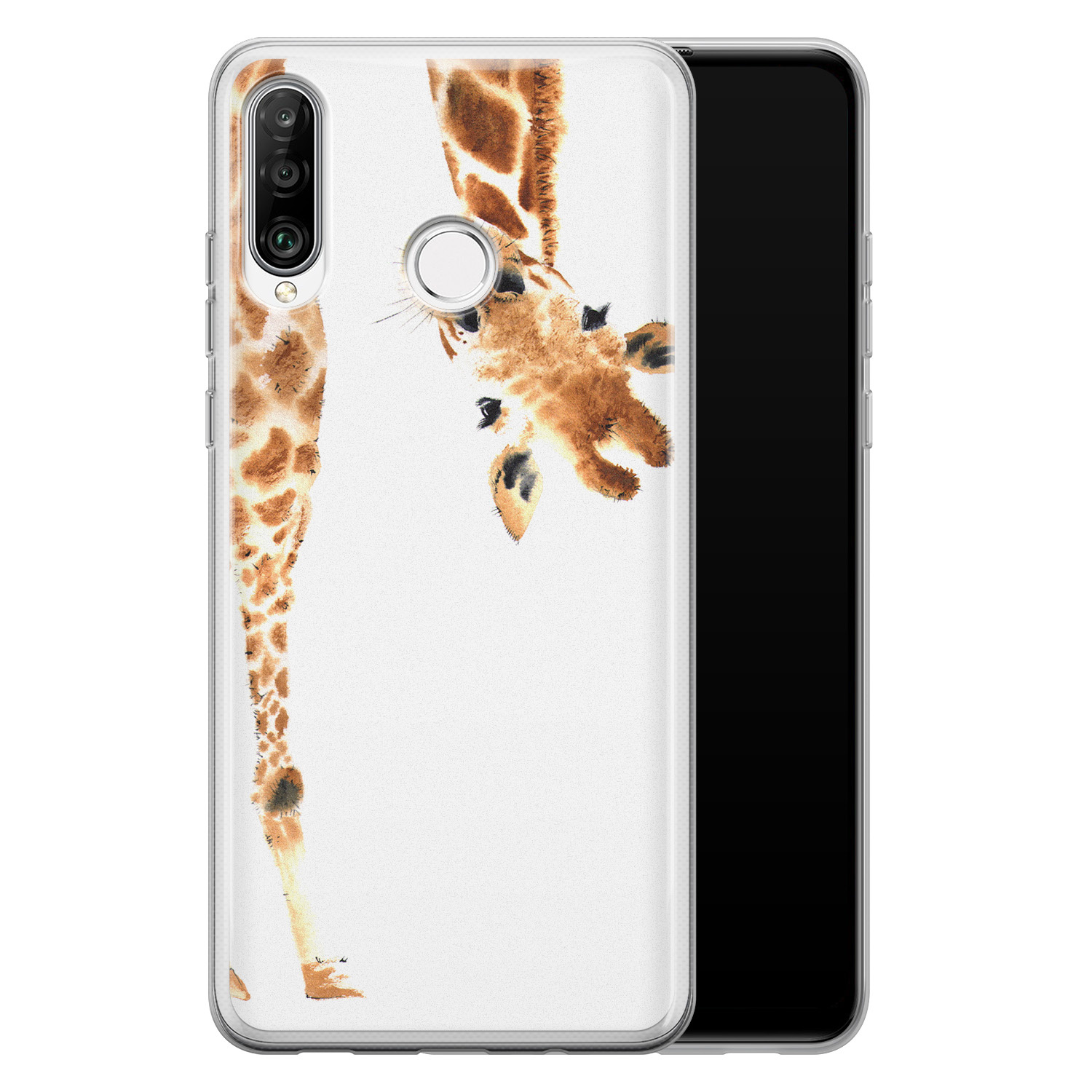 Leuke Telefoonhoesjes Huawei P30 Lite siliconen hoesje - Giraffe peekaboo