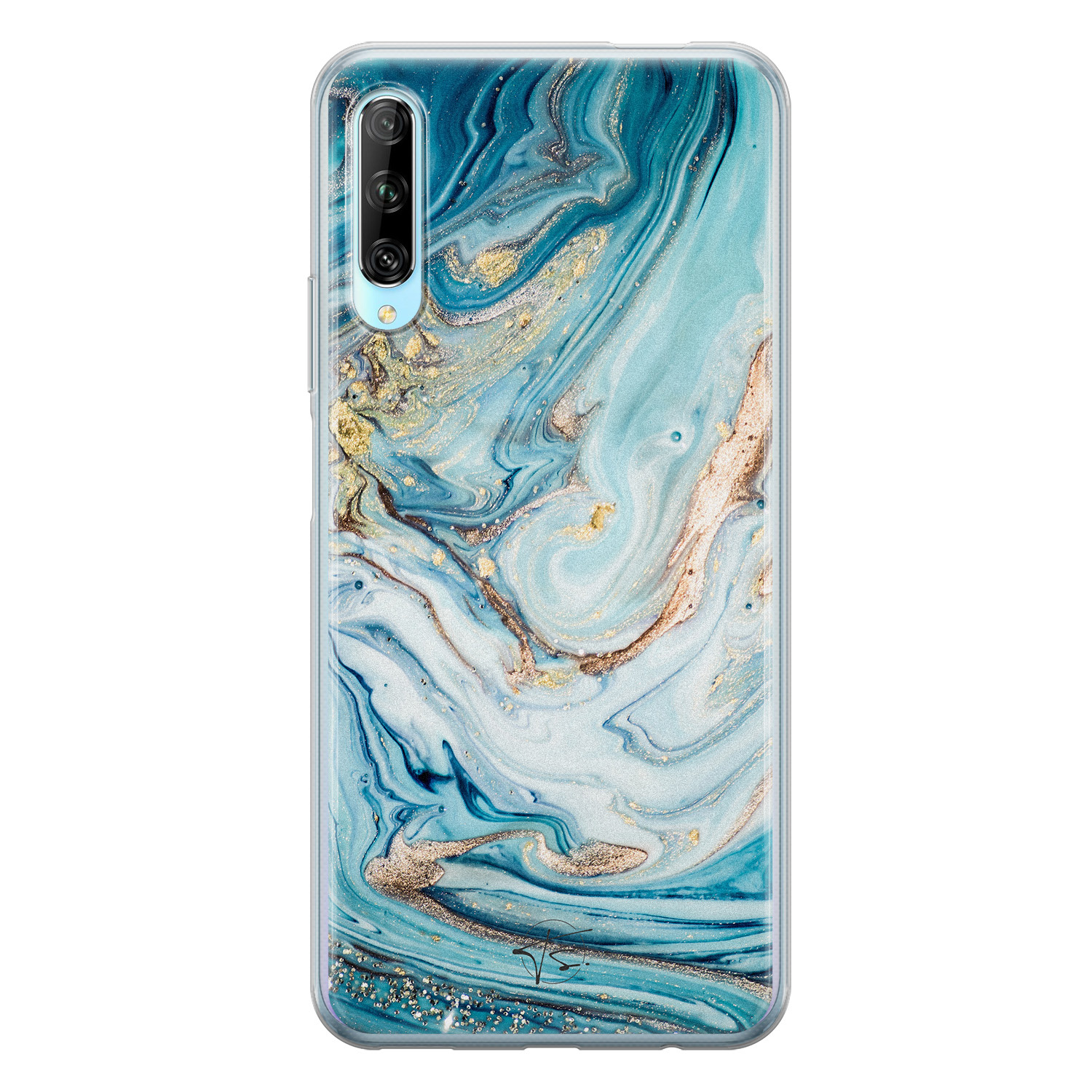 Telefoonhoesje Store Huawei P Smart Pro siliconen hoesje - Marmer blauw goud