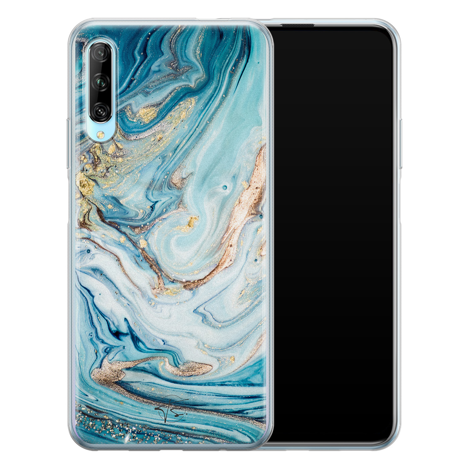 Telefoonhoesje Store Huawei P Smart Pro siliconen hoesje - Marmer blauw goud