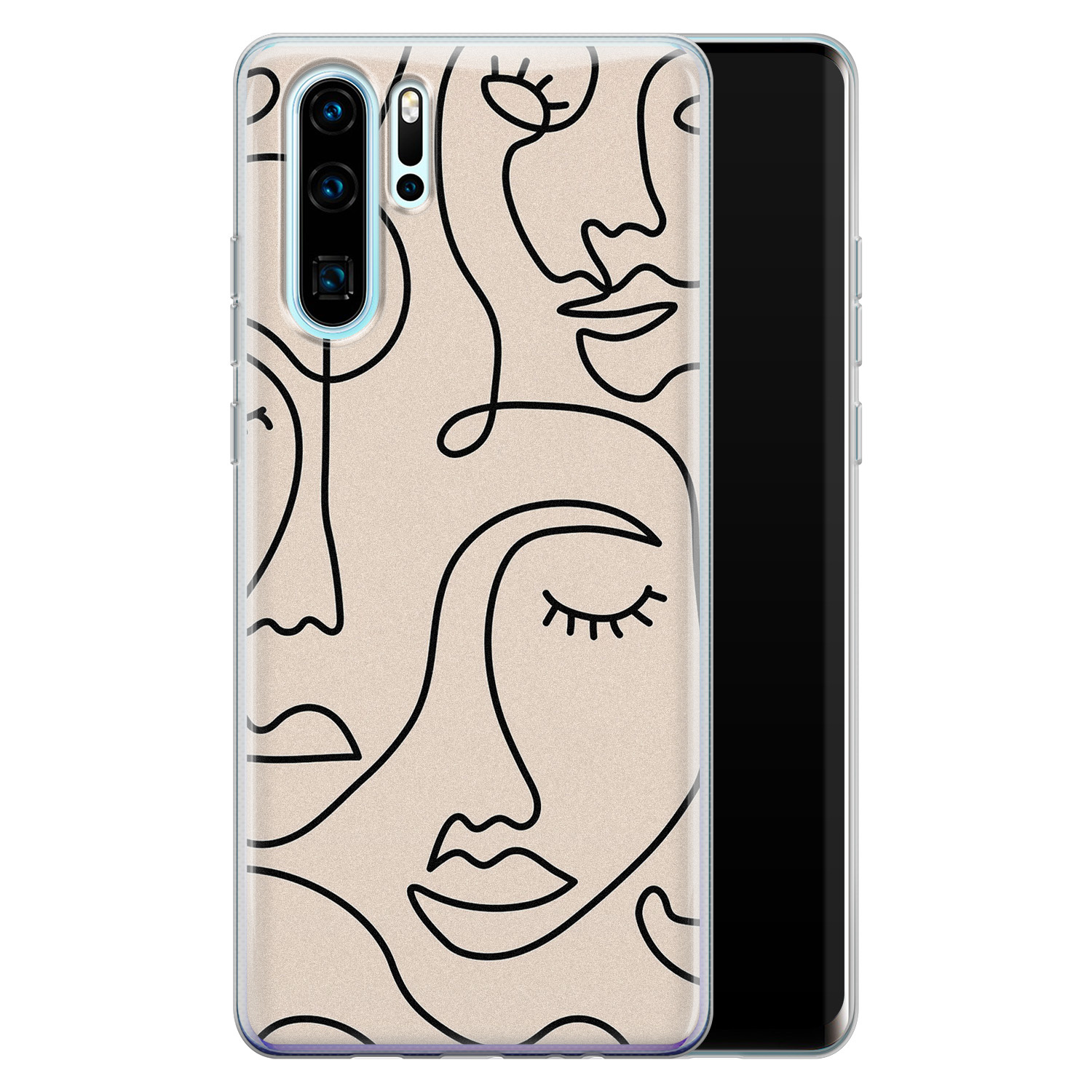 Leuke Telefoonhoesjes Huawei P30 Pro siliconen hoesje - Abstract gezicht lijnen