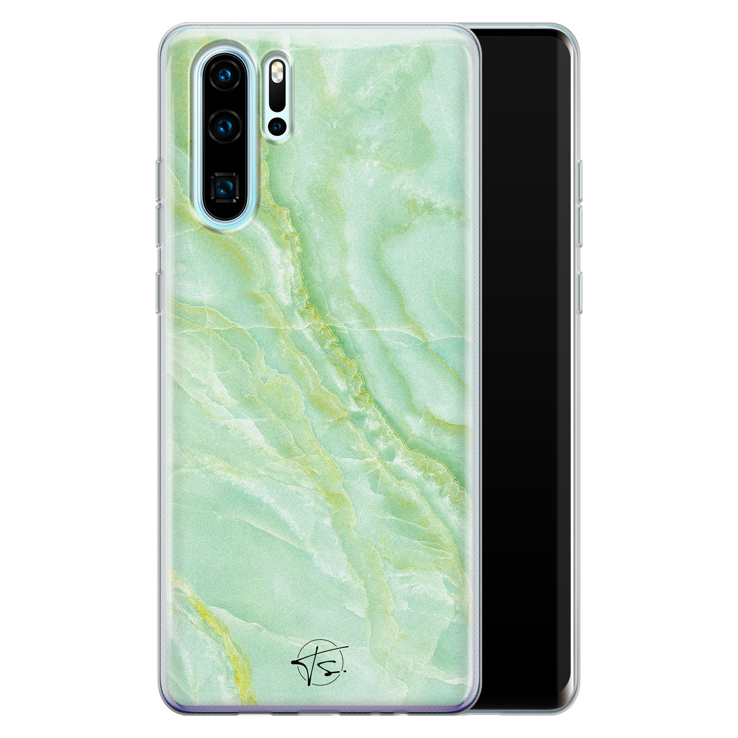 Telefoonhoesje Store Huawei P30 Pro siliconen hoesje - Marmer Limegroen