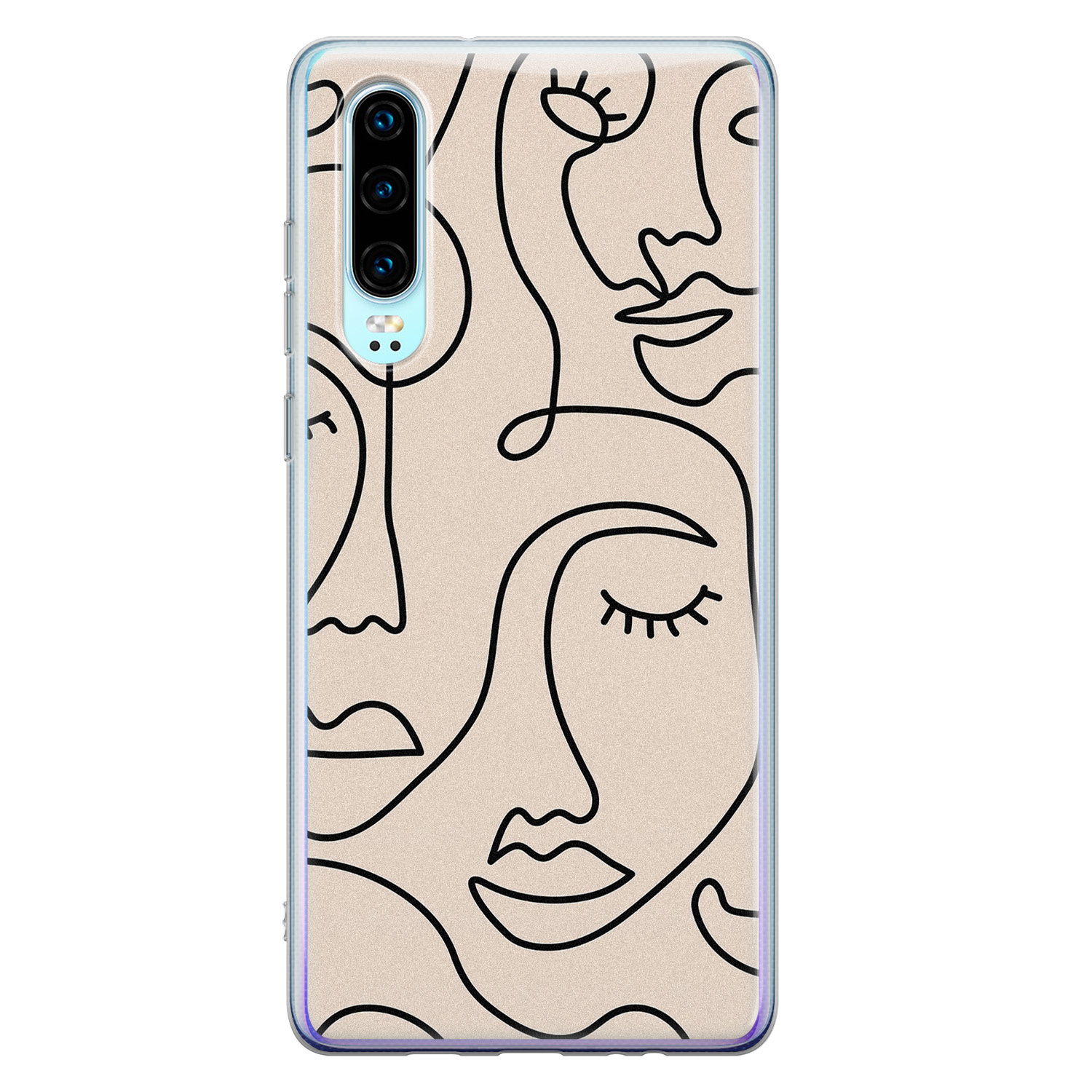 Leuke Telefoonhoesjes Huawei P30 siliconen hoesje - Abstract gezicht lijnen