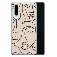 Leuke Telefoonhoesjes Huawei P30 siliconen hoesje - Abstract gezicht lijnen