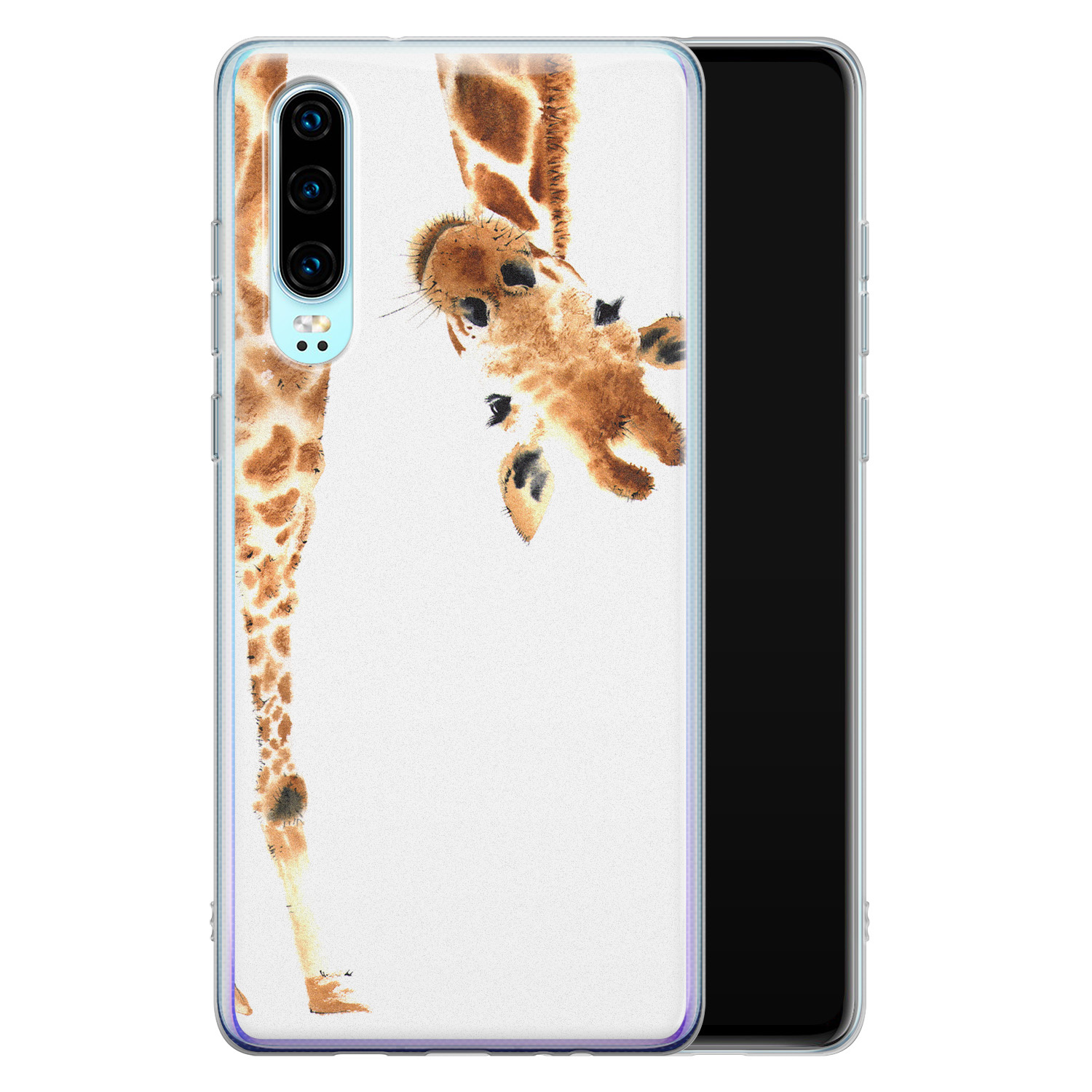 Leuke Telefoonhoesjes Huawei P30 siliconen hoesje - Giraffe peekaboo