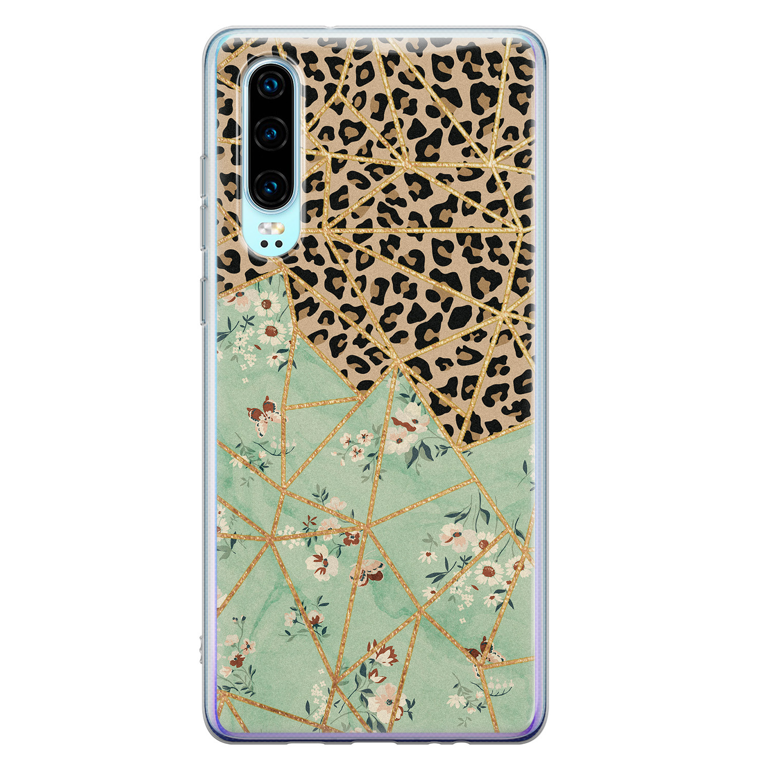 Leuke Telefoonhoesjes Huawei P30 siliconen hoesje - Luipaard flower print