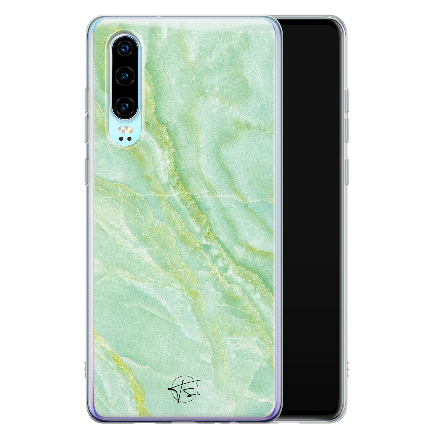 Telefoonhoesje Store Huawei P30 siliconen hoesje - Marmer Limegroen