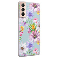 Telefoonhoesje Store Samsung Galaxy S21 siliconen hoesje - Mint bloemen