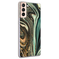 ELLECHIQ Samsung Galaxy S21 Plus siliconen hoesje - Marble Khaki Swirl