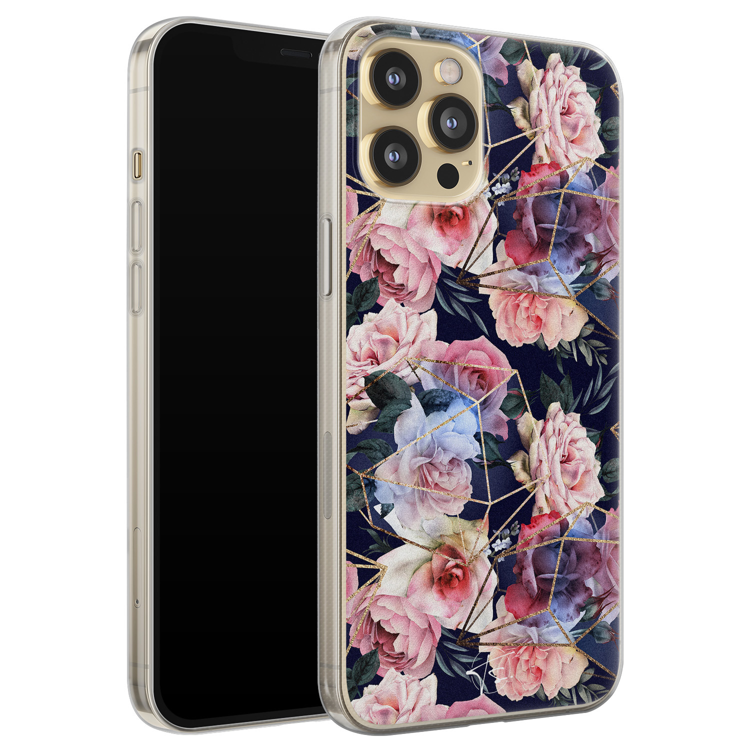 Telefoonhoesje Store iPhone 12 siliconen hoesje - Geometrisch bloemen