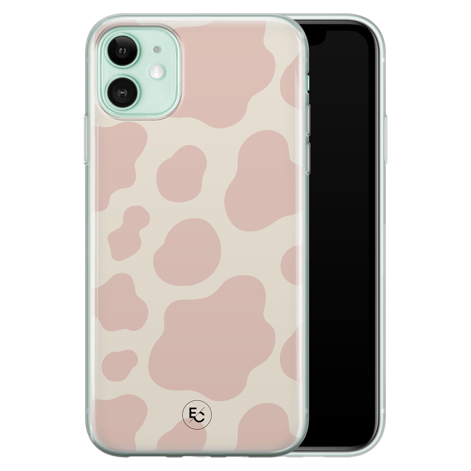 ELLECHIQ iPhone 11 siliconen hoesje - Koeienprint roze