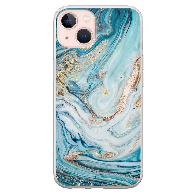 Telefoonhoesje Store iPhone 13 siliconen hoesje - Marmer blauw goud