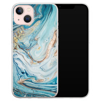Telefoonhoesje Store iPhone 13 siliconen hoesje - Marmer blauw goud