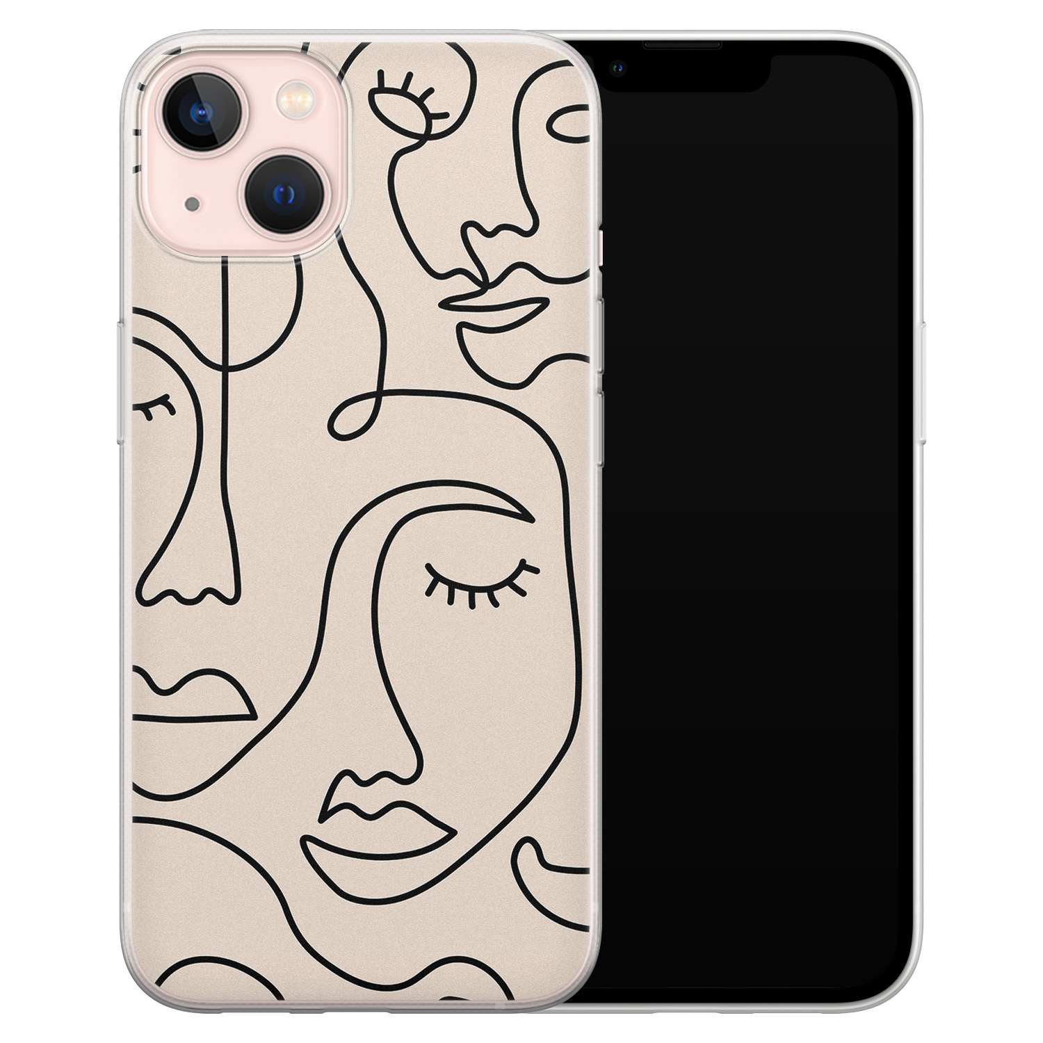 Leuke Telefoonhoesjes iPhone 13 siliconen hoesje - Abstract gezicht lijnen
