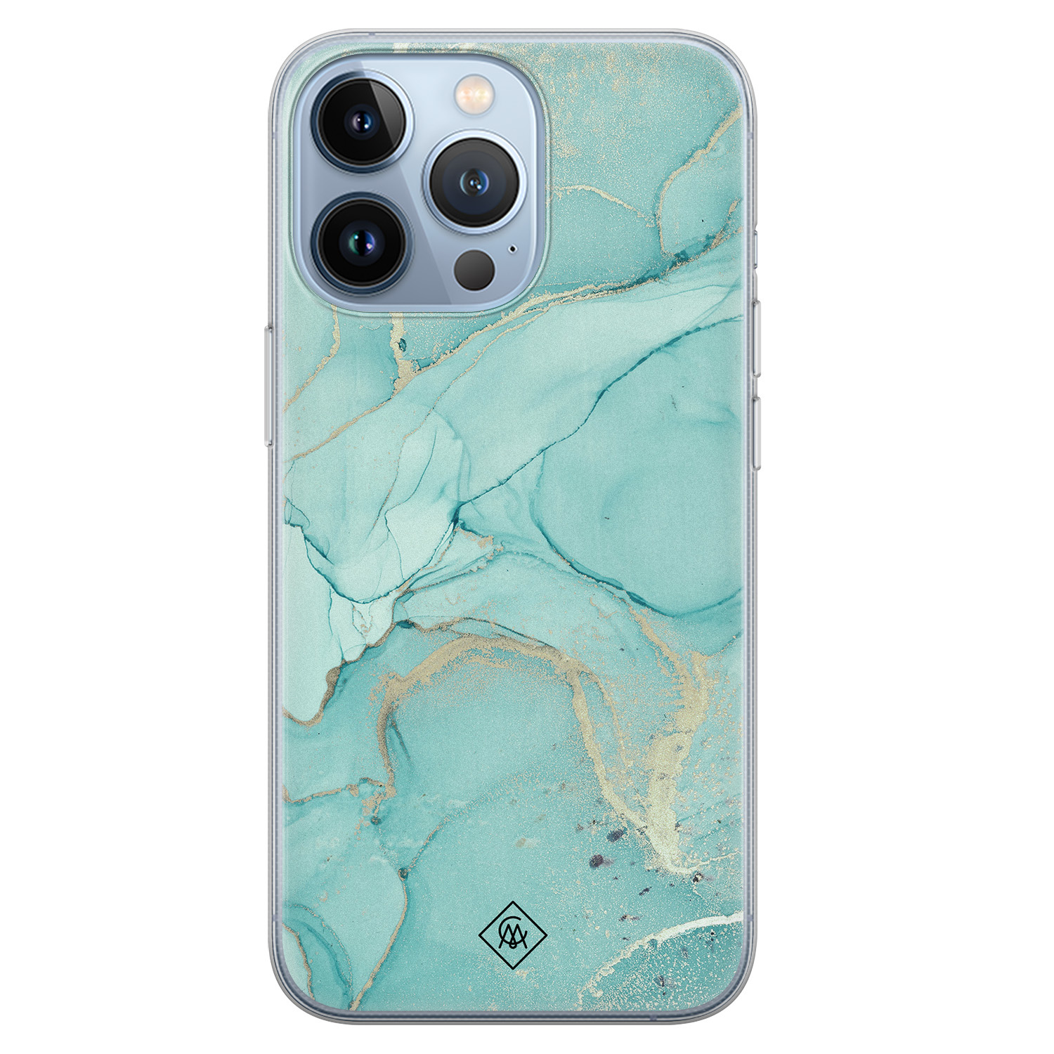 Casimoda iPhone 13 Pro siliconen hoesje - Marmer mintgroen