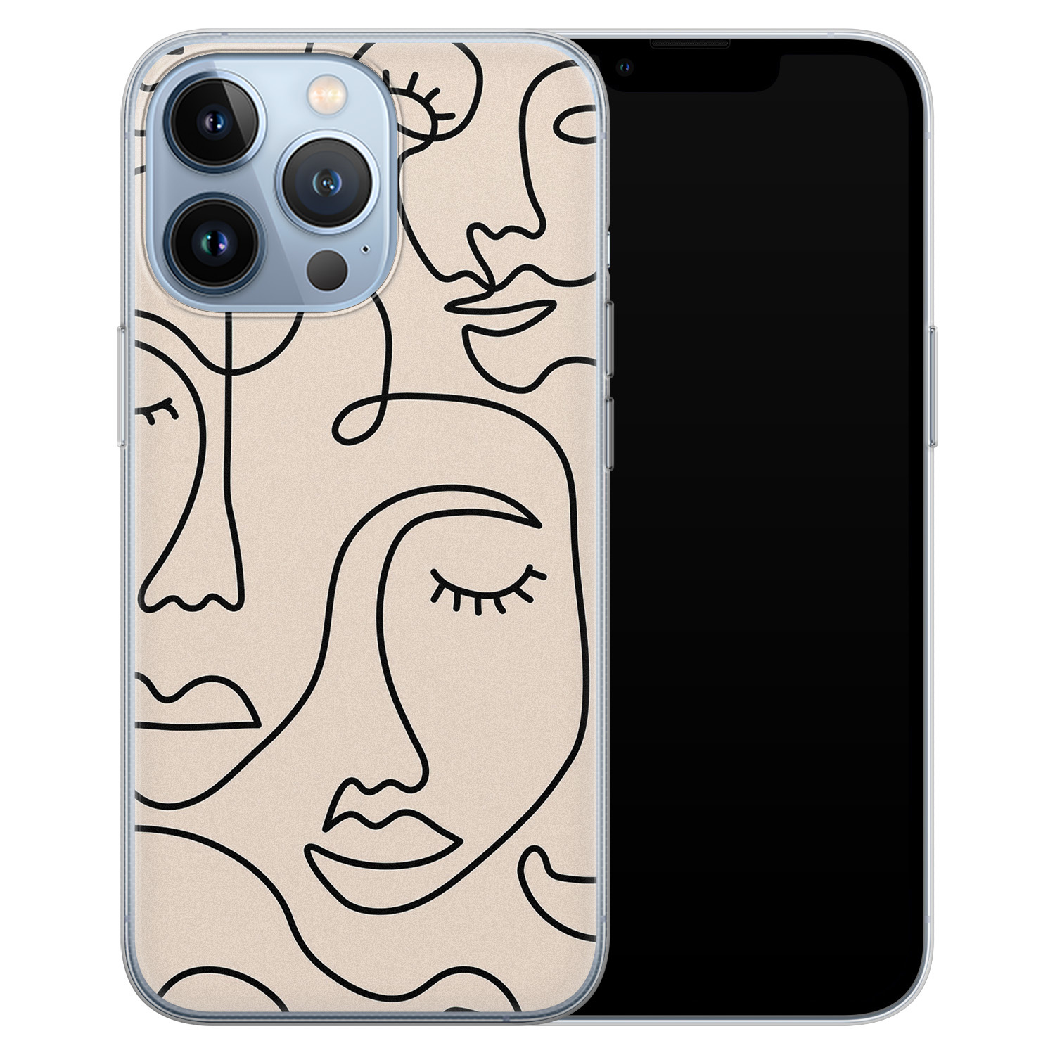 Leuke Telefoonhoesjes iPhone 13 Pro siliconen hoesje - Abstract gezicht lijnen