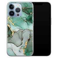 ELLECHIQ iPhone 13 Pro siliconen hoesje - Groen grijs marmer