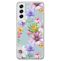 Telefoonhoesje Store Samsung Galaxy S21 FE siliconen hoesje - Mint bloemen