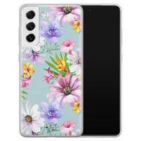 Telefoonhoesje Store Samsung Galaxy S21 FE siliconen hoesje - Mint bloemen