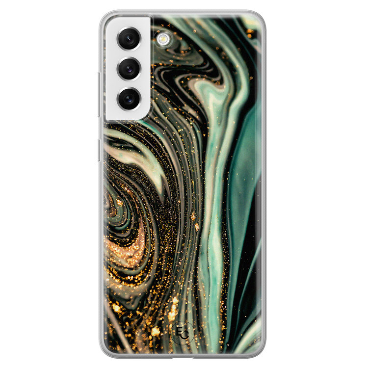 ELLECHIQ Samsung Galaxy S21 FE siliconen hoesje - Marble Khaki Swirl