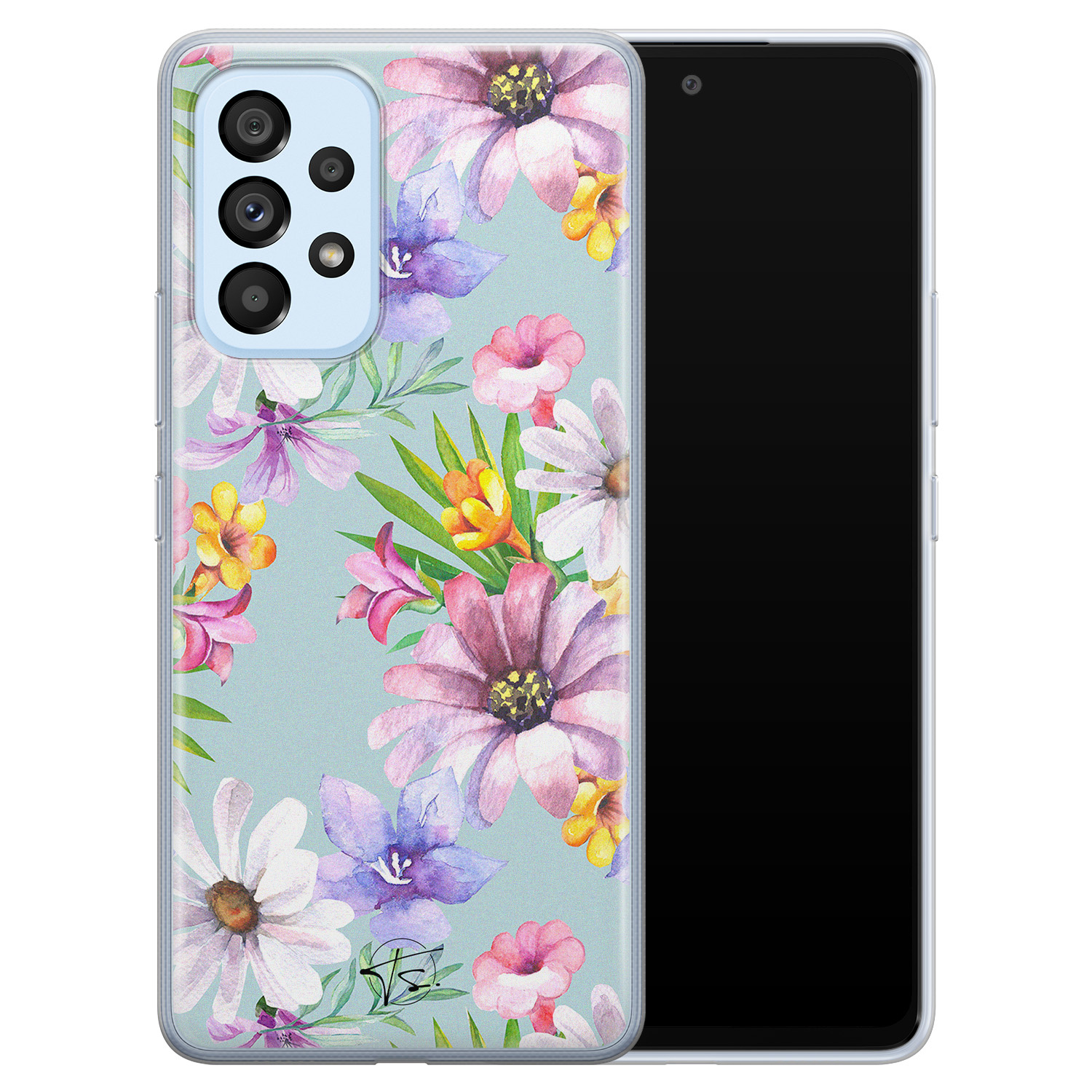 Telefoonhoesje Store Samsung Galaxy A53 siliconen hoesje - Mint bloemen