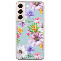 Telefoonhoesje Store Samsung Galaxy S22 siliconen hoesje - Mint bloemen