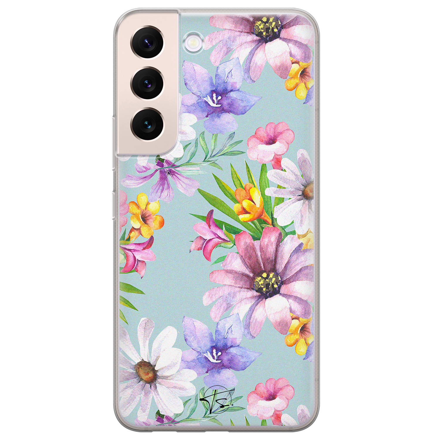 Telefoonhoesje Store Samsung Galaxy S22 siliconen hoesje - Mint bloemen