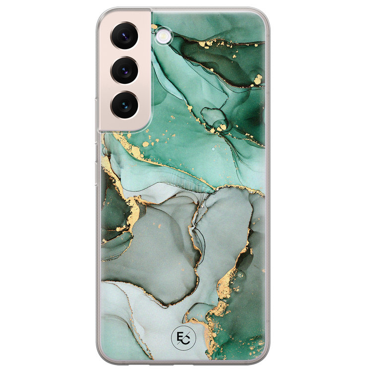 ELLECHIQ Samsung Galaxy S22 Plus hoesje siliconen - Groen grijs marmer