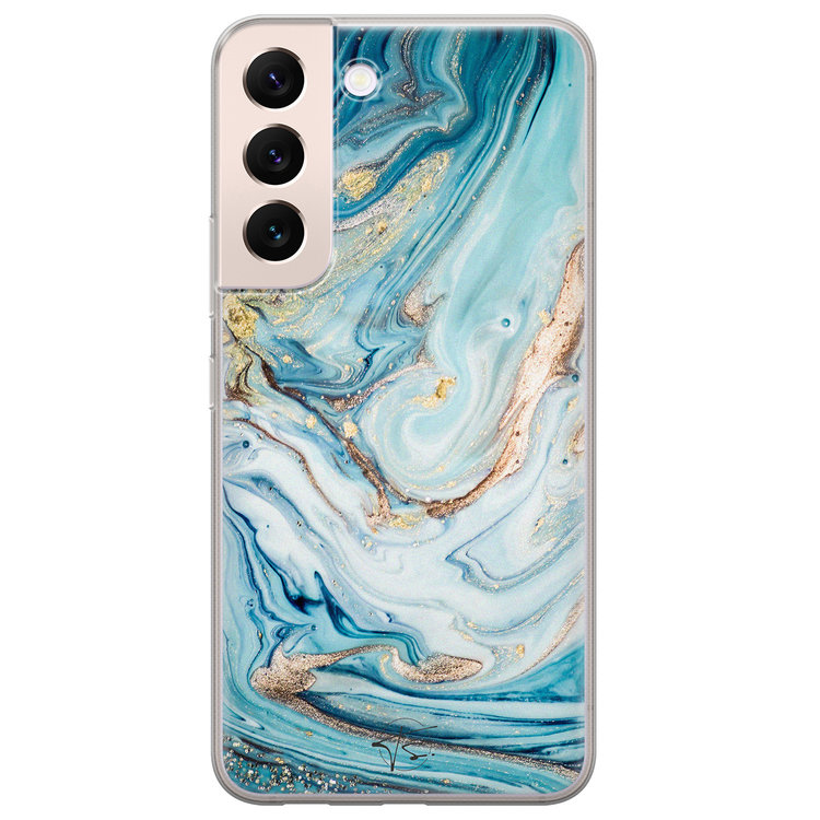 Telefoonhoesje Store Samsung Galaxy S22 Plus hoesje siliconen - Marmer blauw goud