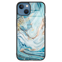 Telefoonhoesje Store iPhone 13 hoesje glas - Marmer blauw goud