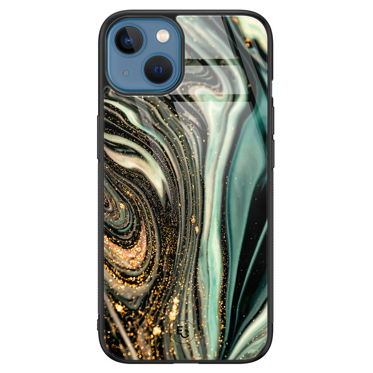 Telefoonhoesje Store iPhone 13 hoesje glas - Marble Khaki Swirl