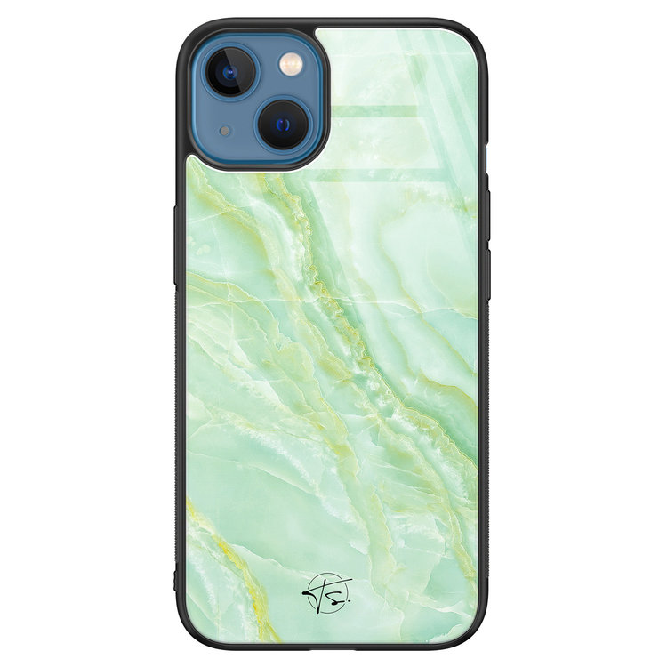 Telefoonhoesje Store iPhone 13 hoesje glas - Marmer limegroen