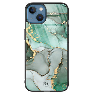 ELLECHIQ iPhone 13 hoesje glas - Groen Grijs Marmer