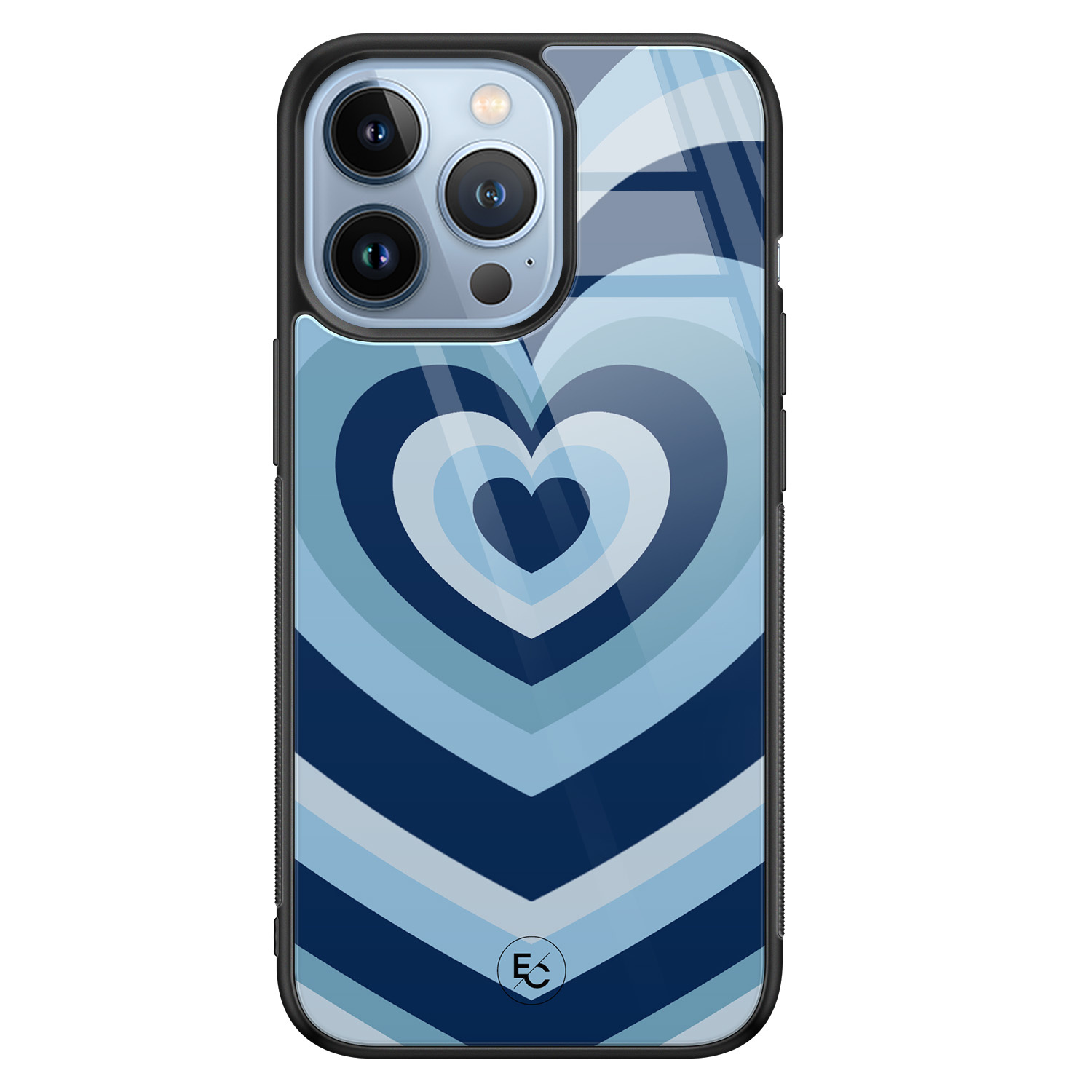 ELLECHIQ iPhone 13 Pro hoesje glas - Hart blauw