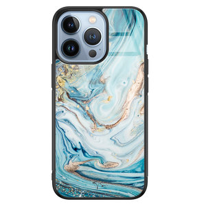 Telefoonhoesje Store iPhone 13 Pro hoesje glas - Marmer blauw goud