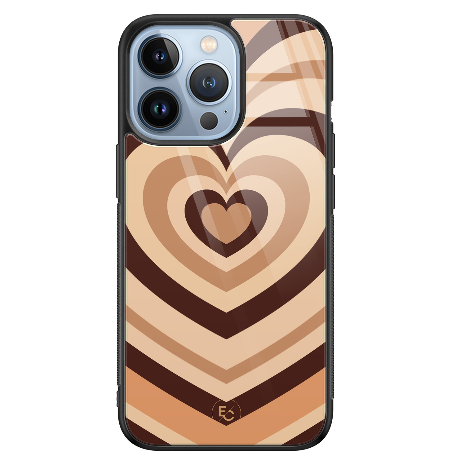ELLECHIQ iPhone 13 Pro hoesje glas - Hart bruin
