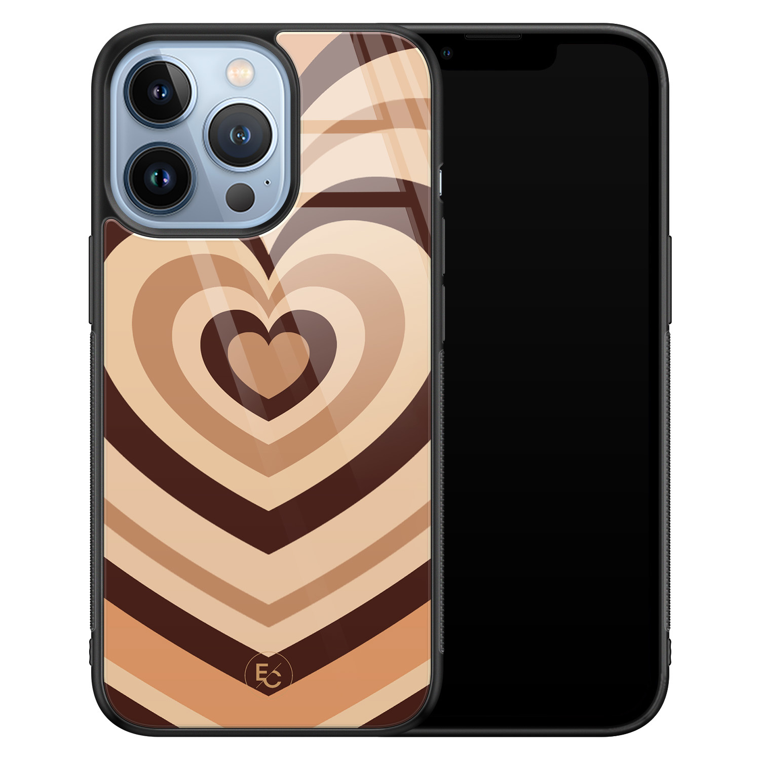 ELLECHIQ iPhone 13 Pro hoesje glas - Hart bruin