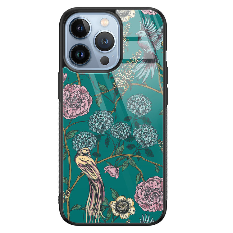 Telefoonhoesje Store iPhone 13 Pro hoesje glas - Bloomy birds