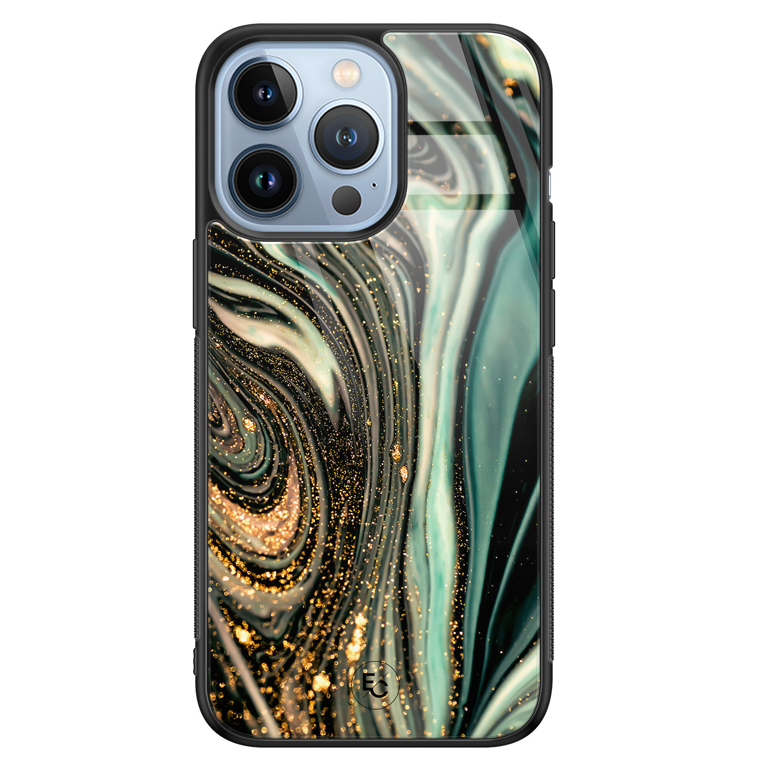 Telefoonhoesje Store iPhone 13 Pro hoesje glas - Marble Khaki Swirl