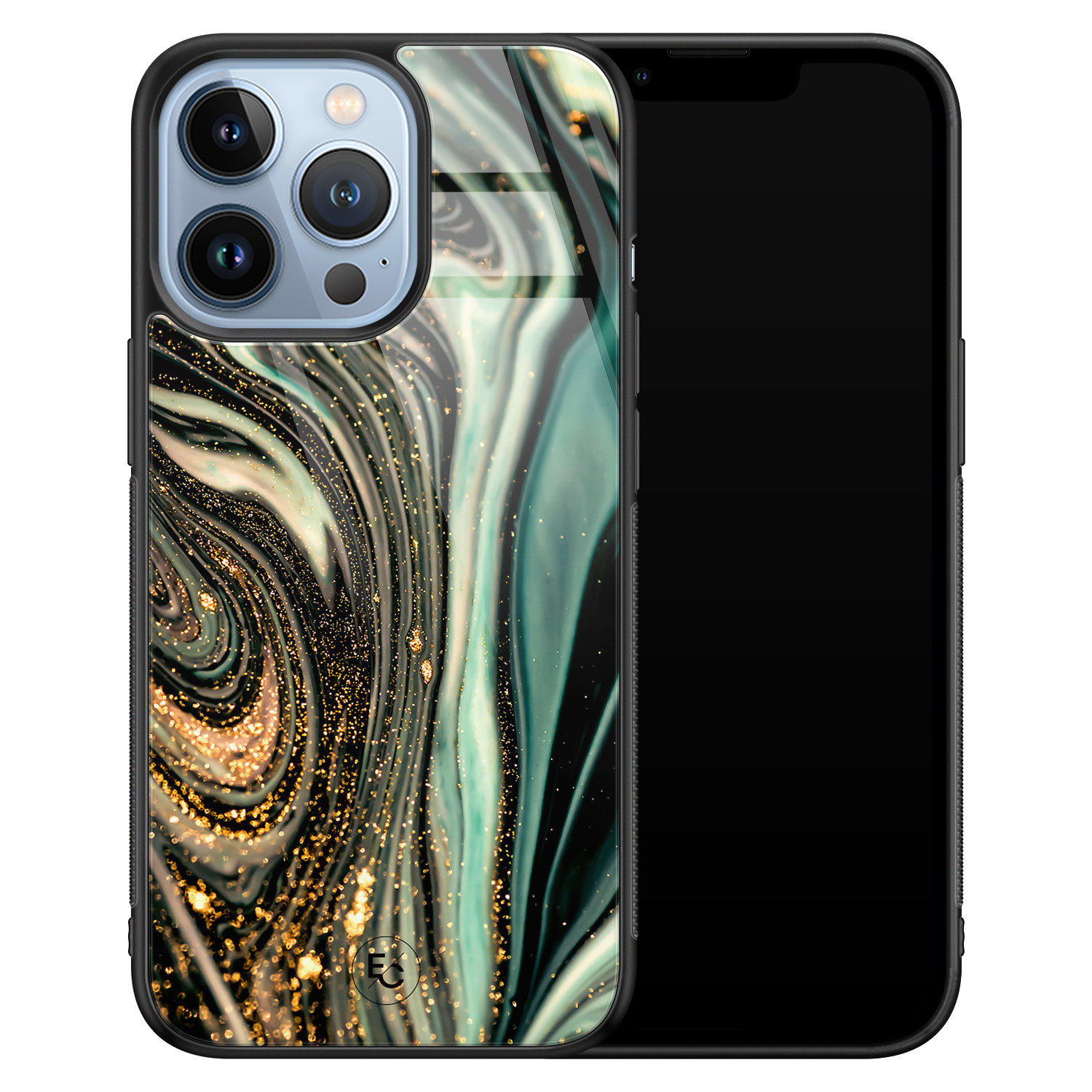 Telefoonhoesje Store iPhone 13 Pro hoesje glas - Marble Khaki Swirl