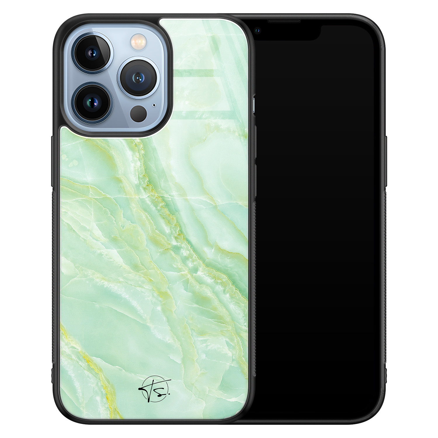 Telefoonhoesje Store iPhone 13 Pro hoesje glas - Marmer limegroen