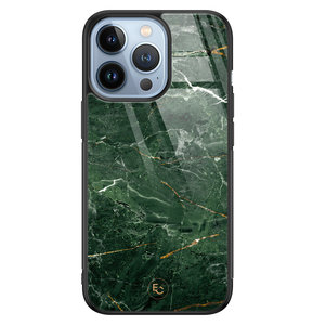 ELLECHIQ iPhone 13 Pro hoesje glas - Marble jade green