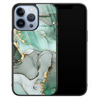 ELLECHIQ iPhone 13 Pro hoesje glas - Groen Grijs Marmer