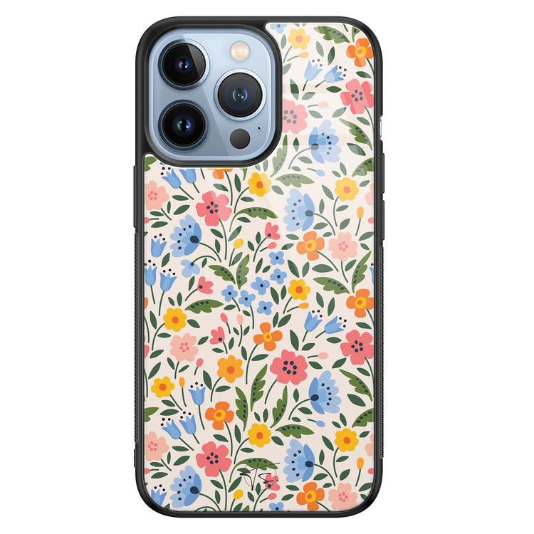 Telefoonhoesje Store iPhone 13 Pro hoesje glas - Romantische bloemen