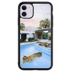 ELLECHIQ iPhone 11 hoesje glas - Tiger pool